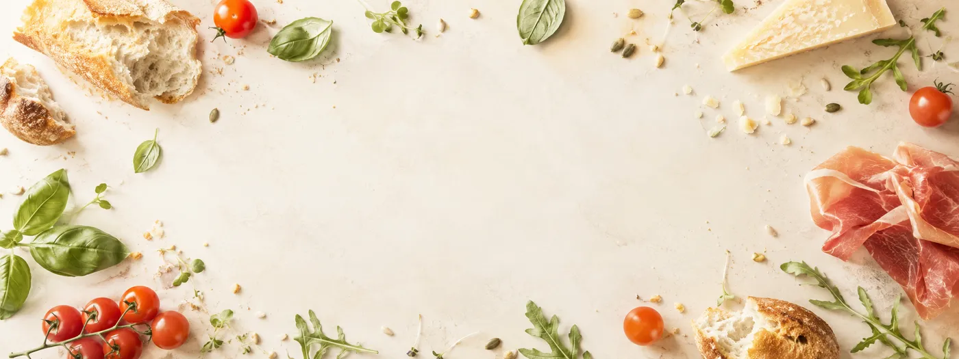 Flatlay met verse ingrediënten voor de menukaart